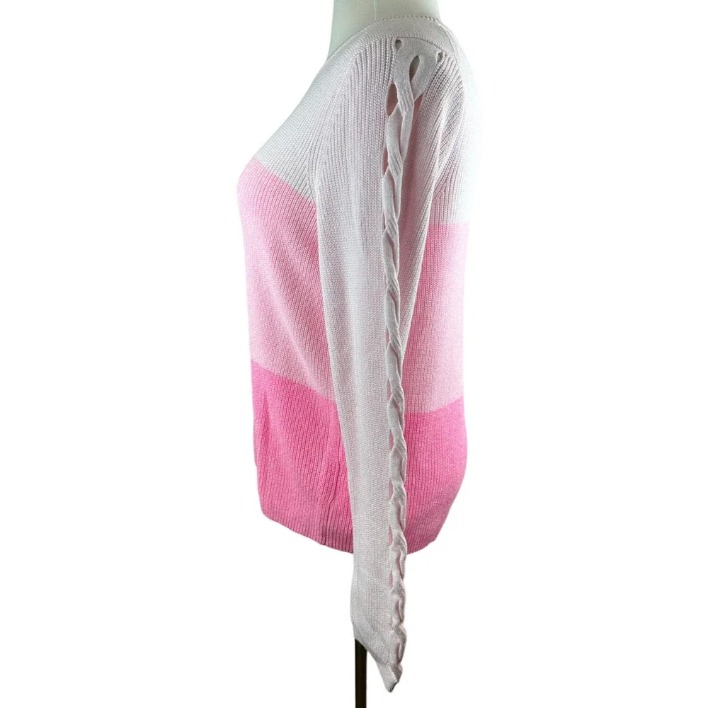 Lilly Pulitzer Carin Sweater Knit Pink Ombre Colorblock Eyelet Sleeves Size XL - Picture 7 of 13